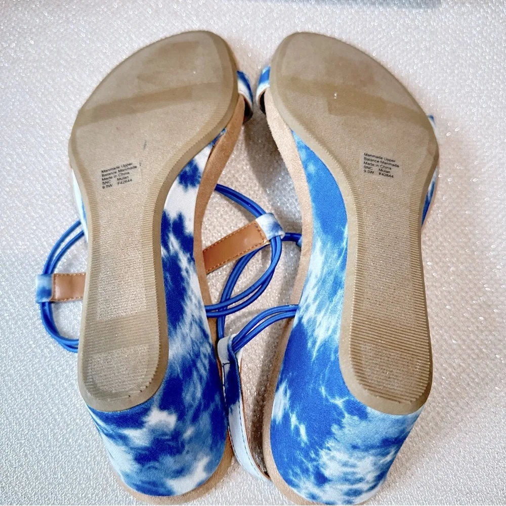 Style & Co Mulan Blue and White tie-dye Wedge Sandals size 9.5 W